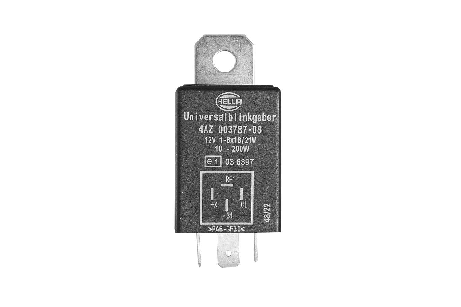 HELLA Relé de intermitencia - 12V - 4polos - montaje exterior/enchufado - con soporte - 4AZ 003 787-081