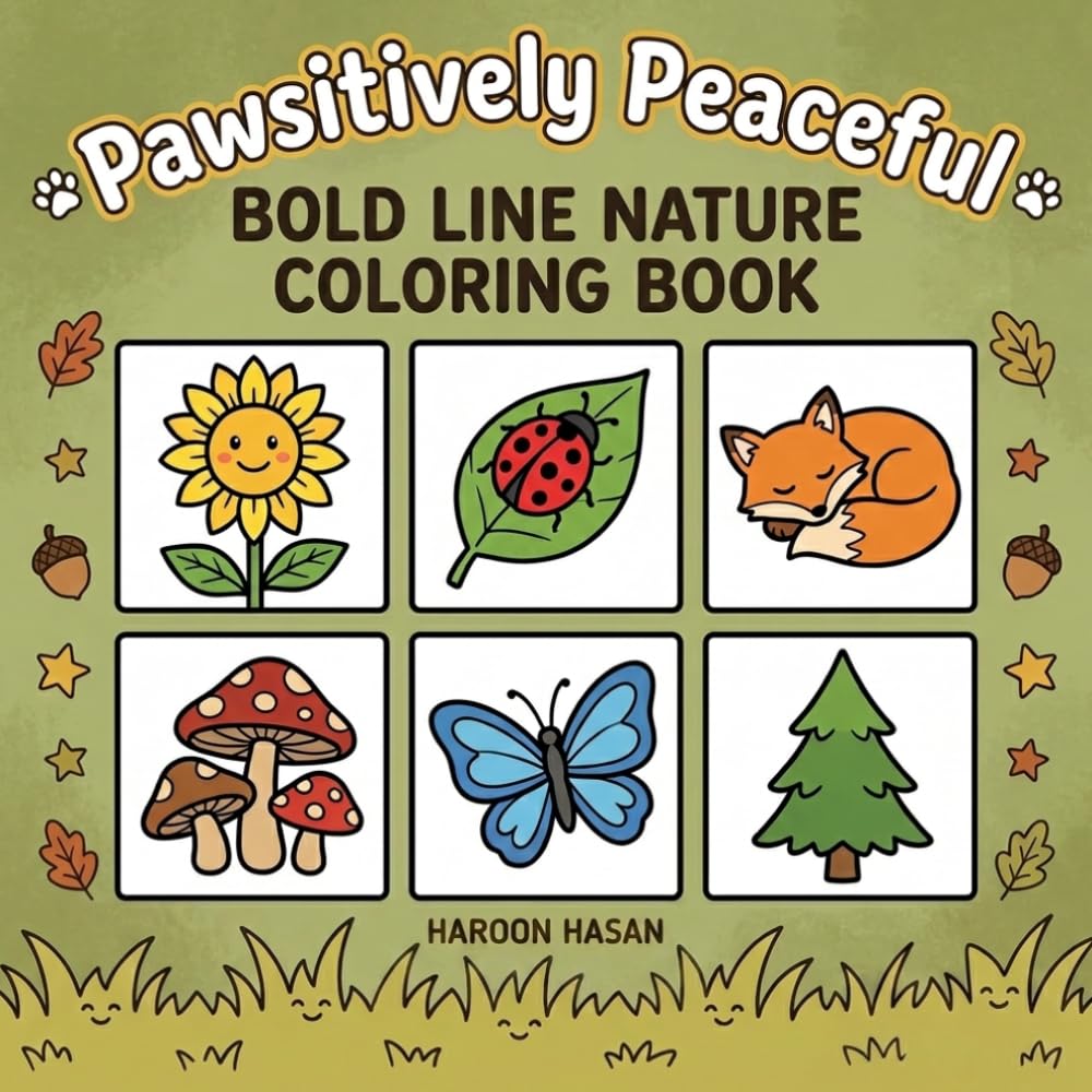 Pawsitively Peaceful: Stress Relief Coloring Book For Adults and Kids, Bold and Easy, Simple and Big Designs for Relaxation Featuring Animals, Landscape, Flowers, Patterns, Cute Things And Many More
