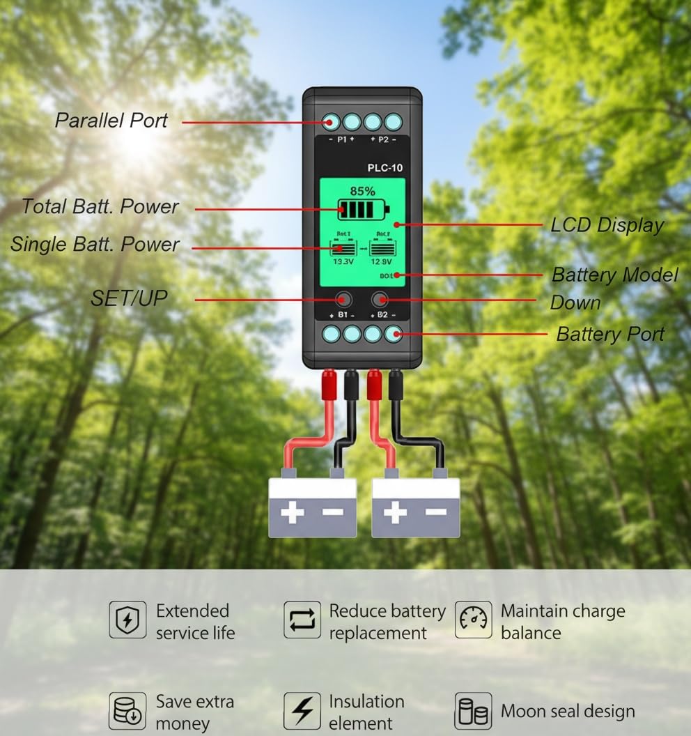 Equalizzatore batteria al piombo acido 12V, bilanciatore attivo 10A Lipo/Lifepo4 collegato in serie parallela misuratore LCD per 24/36/48V/96V, equalizzatore batteria PLC-10 batterie interruttore