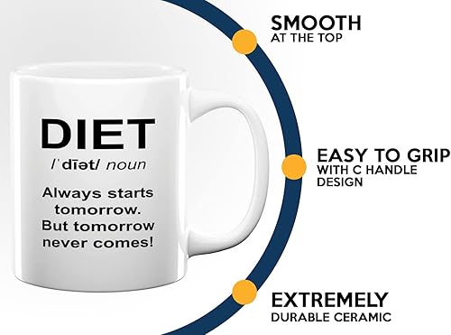 Miniatura 5 de Taza de café dietista de 11 onzas, color blanco - Always Starts Tomorrow - Dietético Dietista Psicólogo Nutricionista Nutricionista Registrado