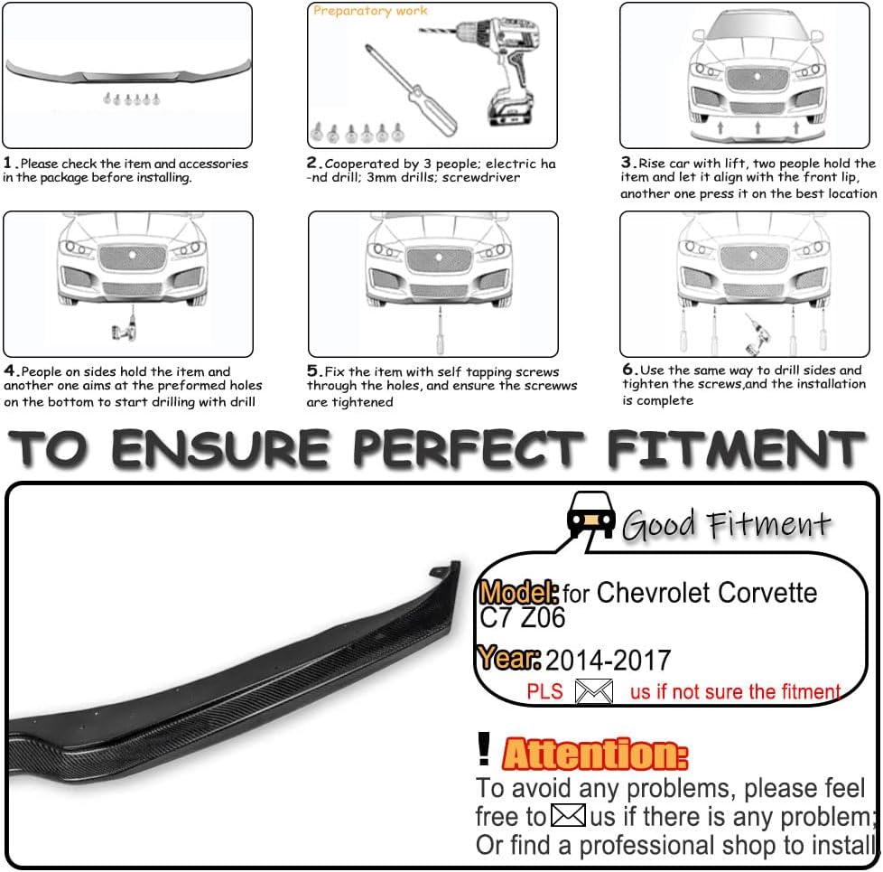 MCARCAR KIT Reak Carbon Fiber Front Bumper Lip for Chevrolet Corvette C7 Z06 Coupe 2Door 2014-2017 Front Chin Spoiler Splitter Protector