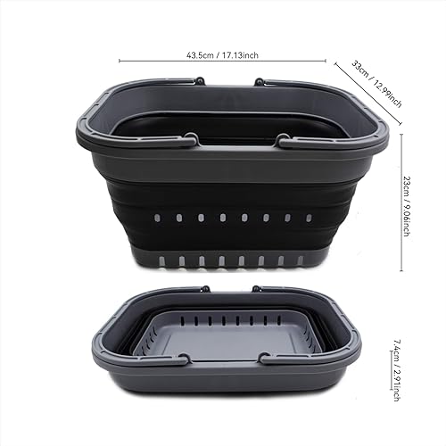 Miniatura 2 de SAMMART Tina plegable de 19L (5 galones) con asa, cesta de picnic portátil al aire libre/cráter, bolsa de compras plegable, contenedor de Gris/Negro