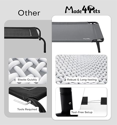 Miniatura 4 de Made4Pets - Cama elevada para perros de 49 x 32 pulgadas, cama para perros medianos y grandes, 44 x 32 pulgadas, uso en exteriores e interiores, gris
