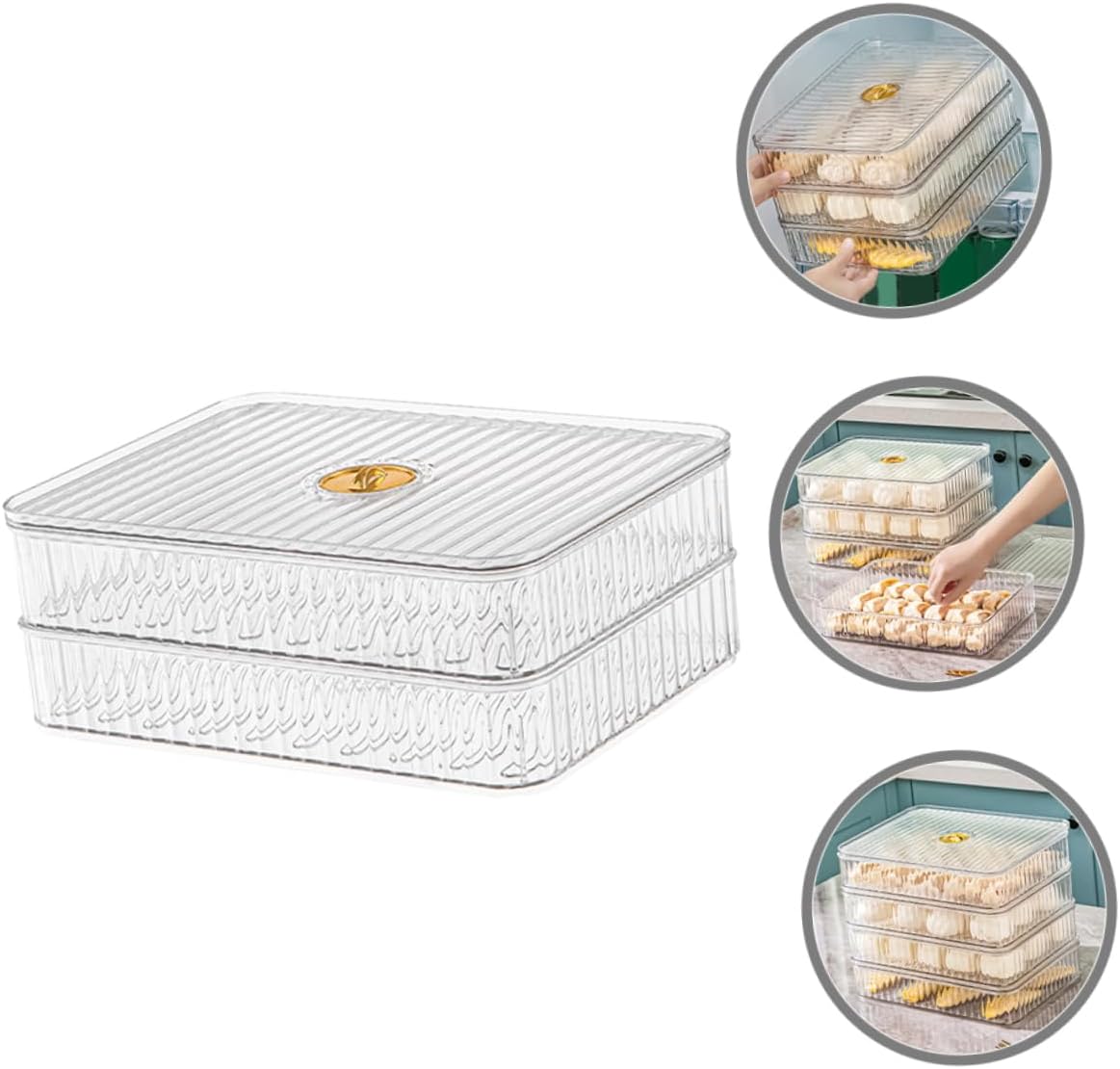 Refrigerator Storage Bin Lid Dual and Dumpling Holder Food Container for Fresh Fruits and Vegetables Kitchen Organizer for Freezer and Pantry Use