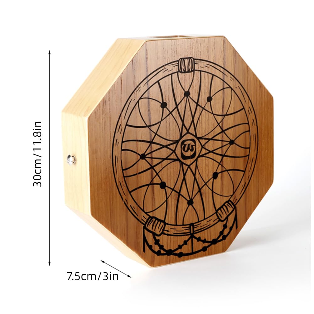 Tamburo Portatile Cajon in Legno Teak e Betulla, Strumento a Percussione Manuale Ottagonale a 2 Toni con Tracolla Regolabile, Ideale per Principianti e Performance in Viaggio