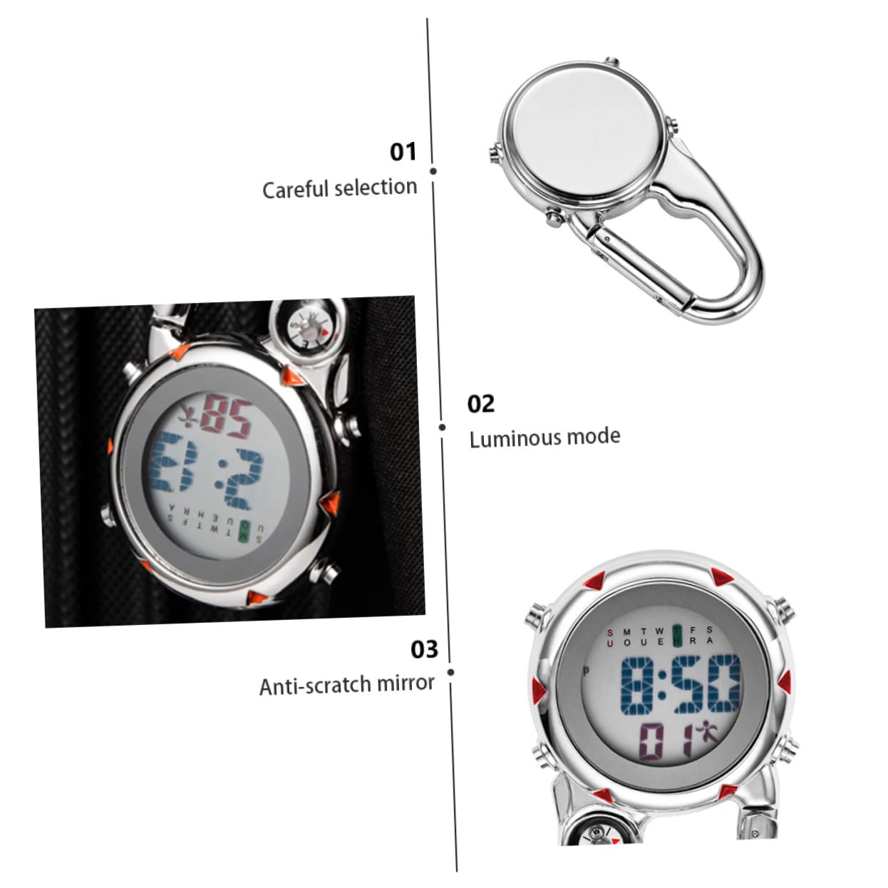 VALICLUD 3 Stück Einfaches Design Karabiner Uhr Quarzuhr Alarm Und Kompass Für Taucher