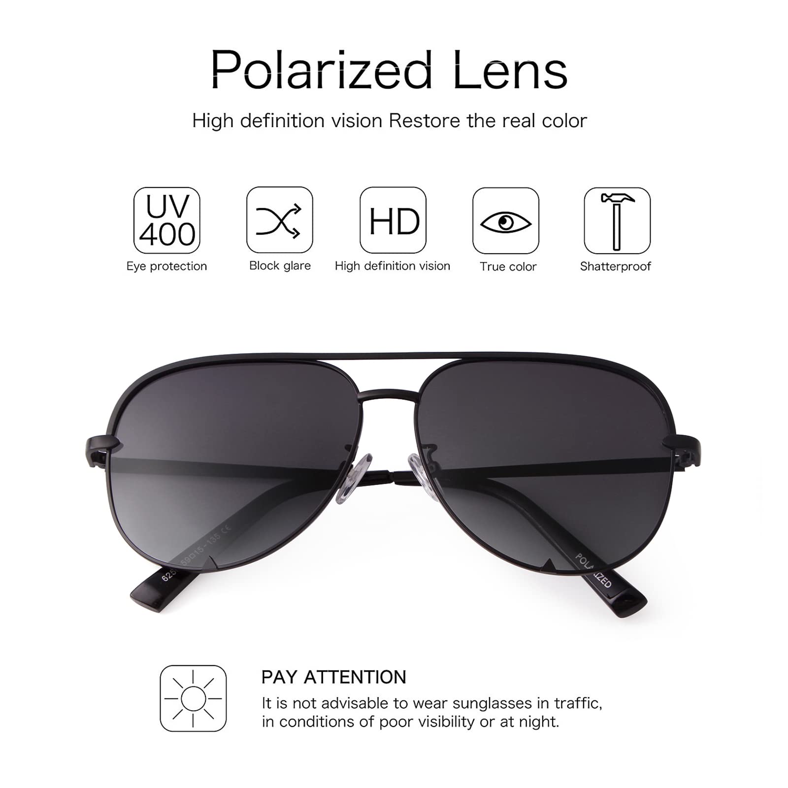 SORVINO Klassische übergroße Damen-Sonnenbrille, UV400-Schutz, 2 Stück, Schwarz + Farbverlauf (polarisiert), Oversized, 2 Stück – Schwarz + Farbverlauf (polarisiert), Oversized