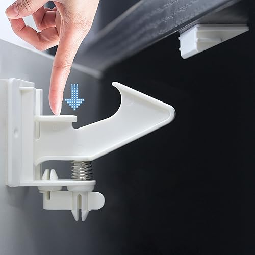 Miniatura 8 de Vmaisi - Paquete de 12 cerraduras de gabinete para gabinetes a prueba de bebés cerradura de cajón con adhesivo fácil instalación sin taladrar ni