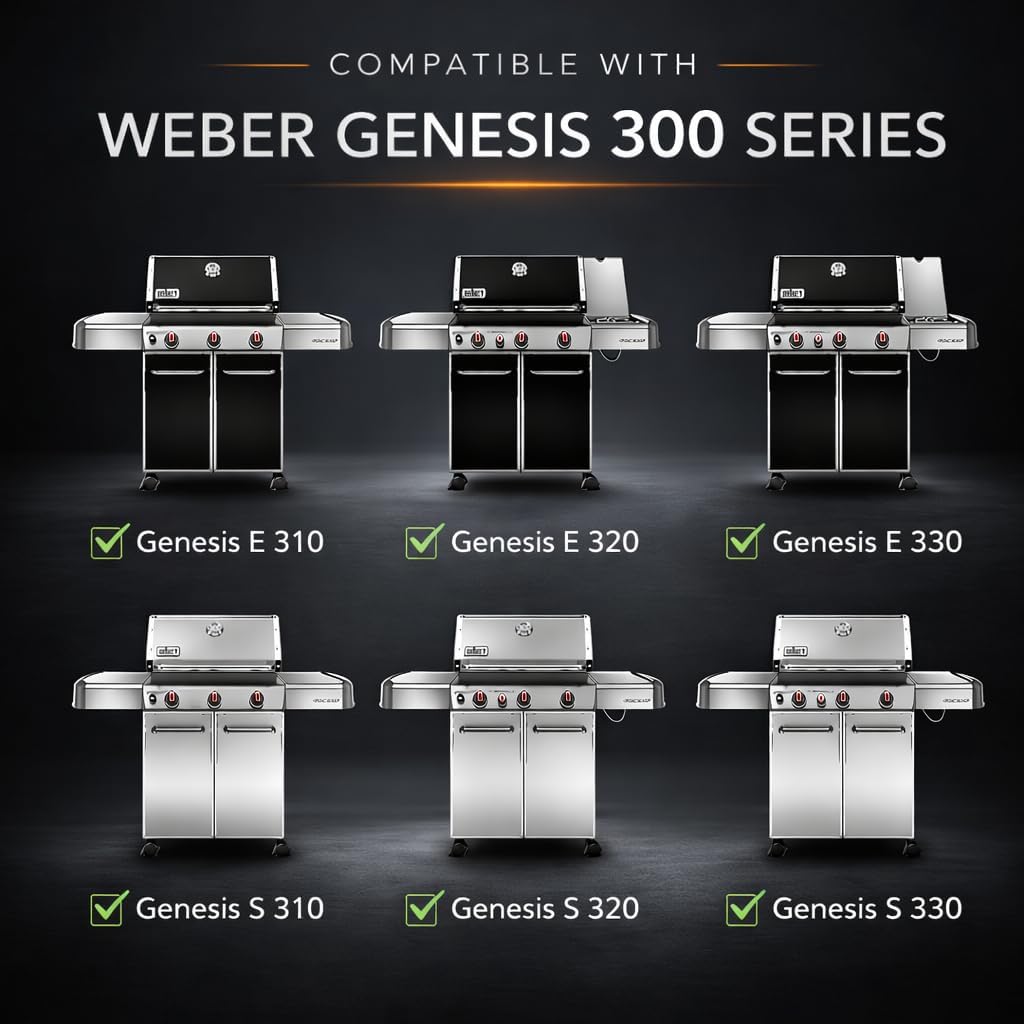 QuliMetal Grill Parts Bundle for Weber Genesis 300 Series with Front Control Knobs (2011-2016), 62752 Burner Tubes + 7621 Flavorizer Bars + 7622 Heat Deflectors