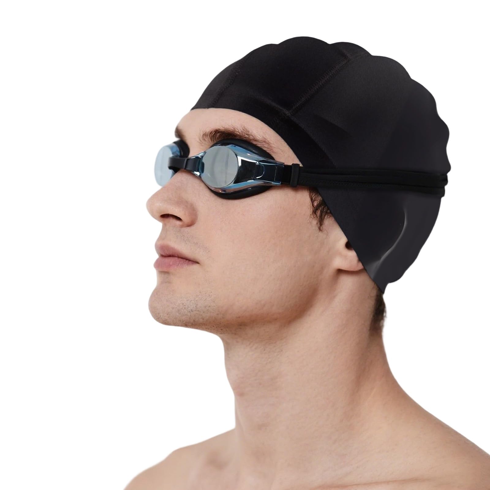 Bonnet de Bain Noir Homme & Femme – Bonnet Piscine en Tissu Souple | Bonnet de Bain Élastique | Swimming Cap pour Piscine & Eau Libre