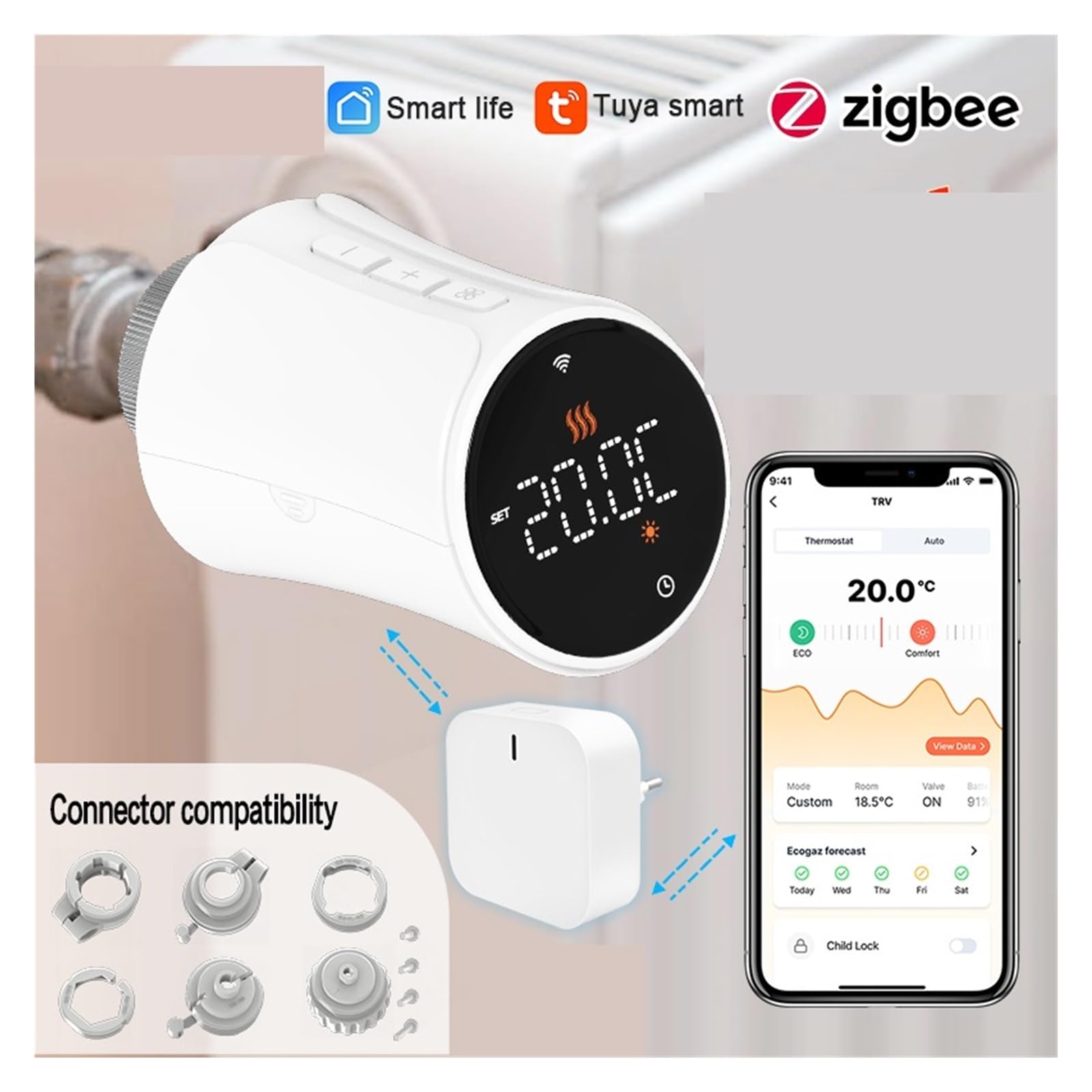 Actuador De Cabezal Válvula Termostática TRV WiFi Controlador Temperatura For Radiador GeolocalizacióN(TRV706Z 2PCS)