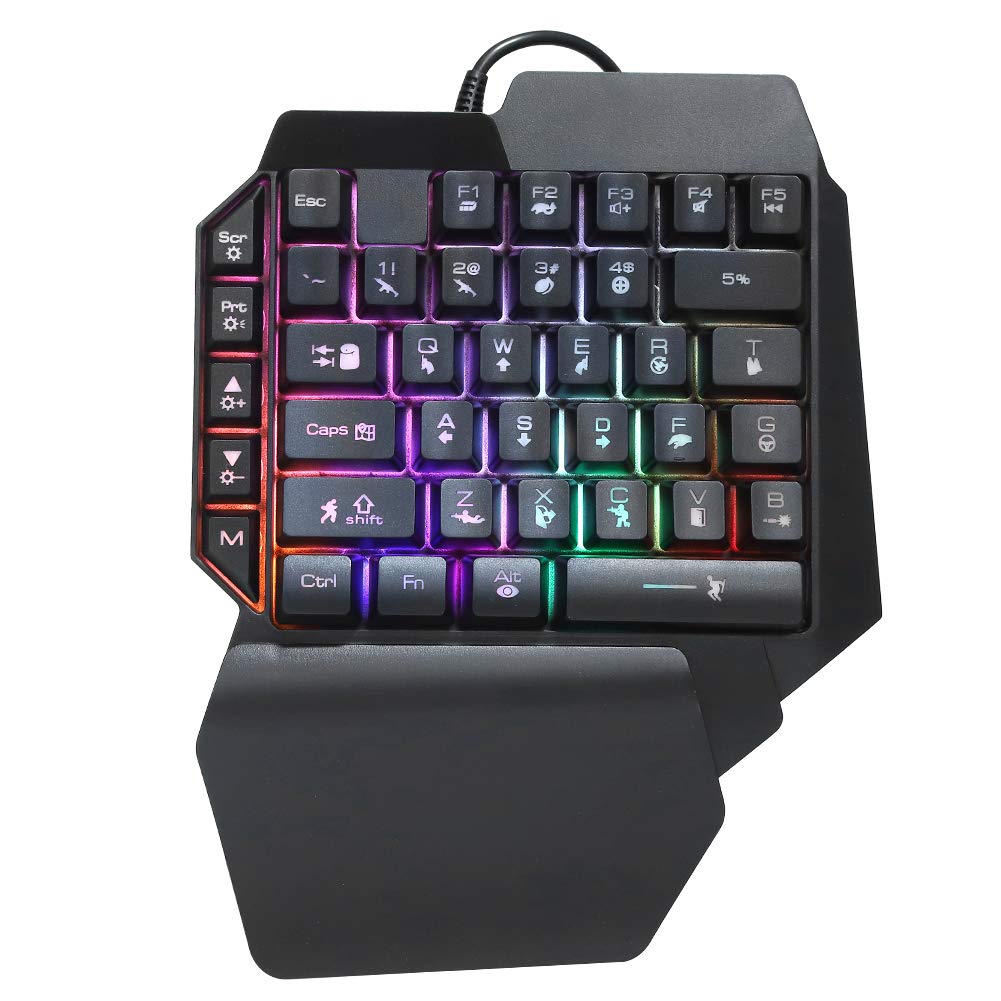 Teclado para Juegos con Una Sola Mano, Teclado Mecánico Rgb de 39 Teclas, Teclado Ergonómico Profesional, Mini Teclado Portátil, Controlador de Juegos para PC Gamer, Asseccories de Juegos, Blcak
