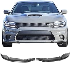 IKON MOTORSPORTS, Front Bumper Lip Protector Compatible With 2015-2022 Dodge Charger Scat Pack SRT, Carbon Fiber Print Air Chin Dam Lower Lip Guard Protector Left Right Side Pair