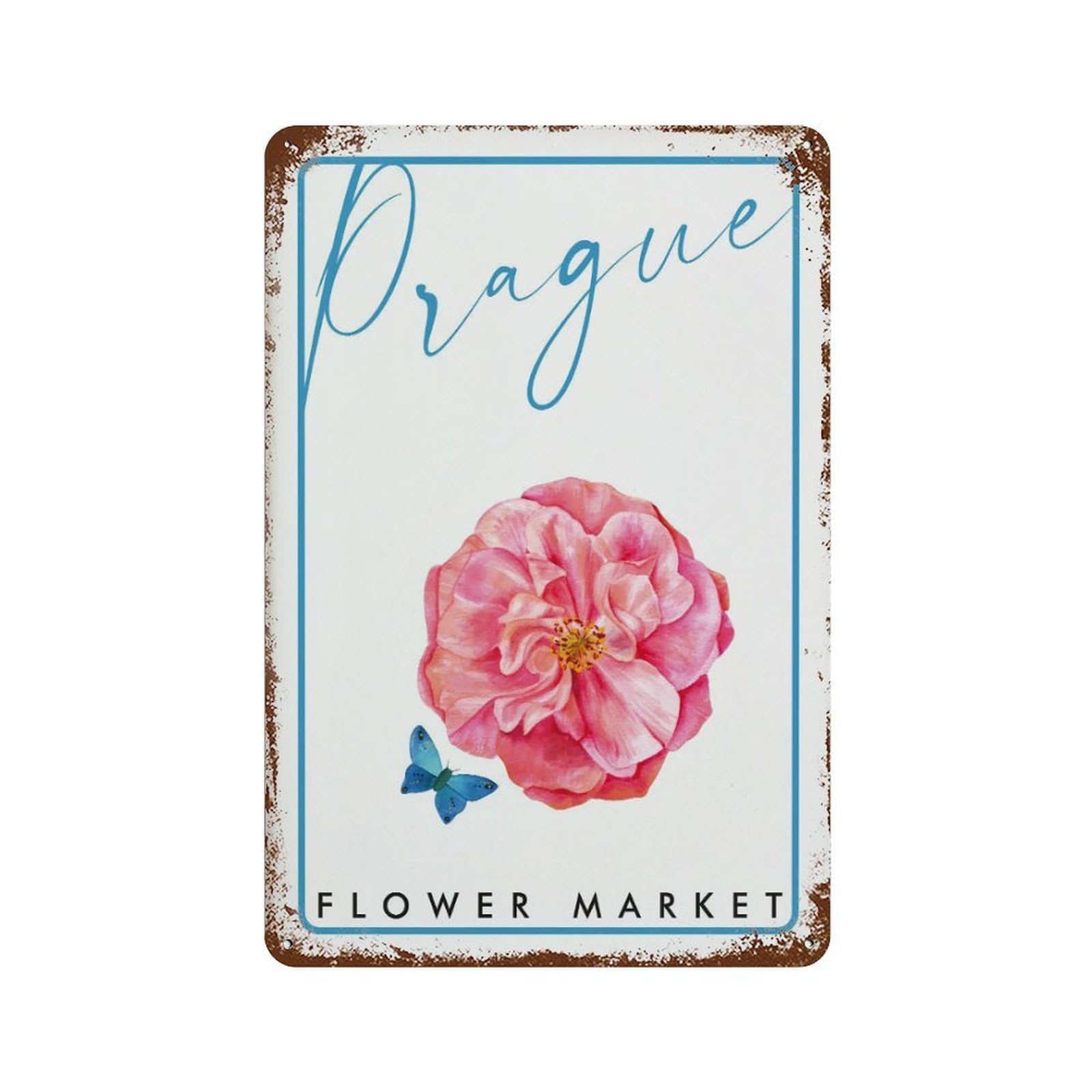 xiaoxiaoshen Prague Flower Market Floral Wall Decor Art Metal Tin Poster Modern Home Decor Art Home Bar Shop Decorations Vintage Sign 30x20cm