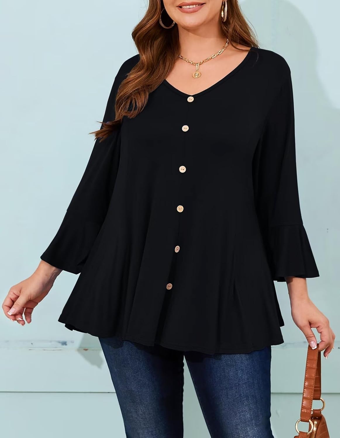 LARACE 3/4 Length Sleeve Plus Size Tops for Women, Women's Tunic Top to Wear with Leggings, V-Neck T-Shirts Fall Clothes - Image 3