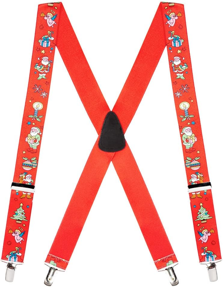 Suspender Store Novelty Santa Suspenders - 1.5-Inch Wide Elastic - X-Back - Clip - 3 Colors & 4 Sizes Including Big & Tall