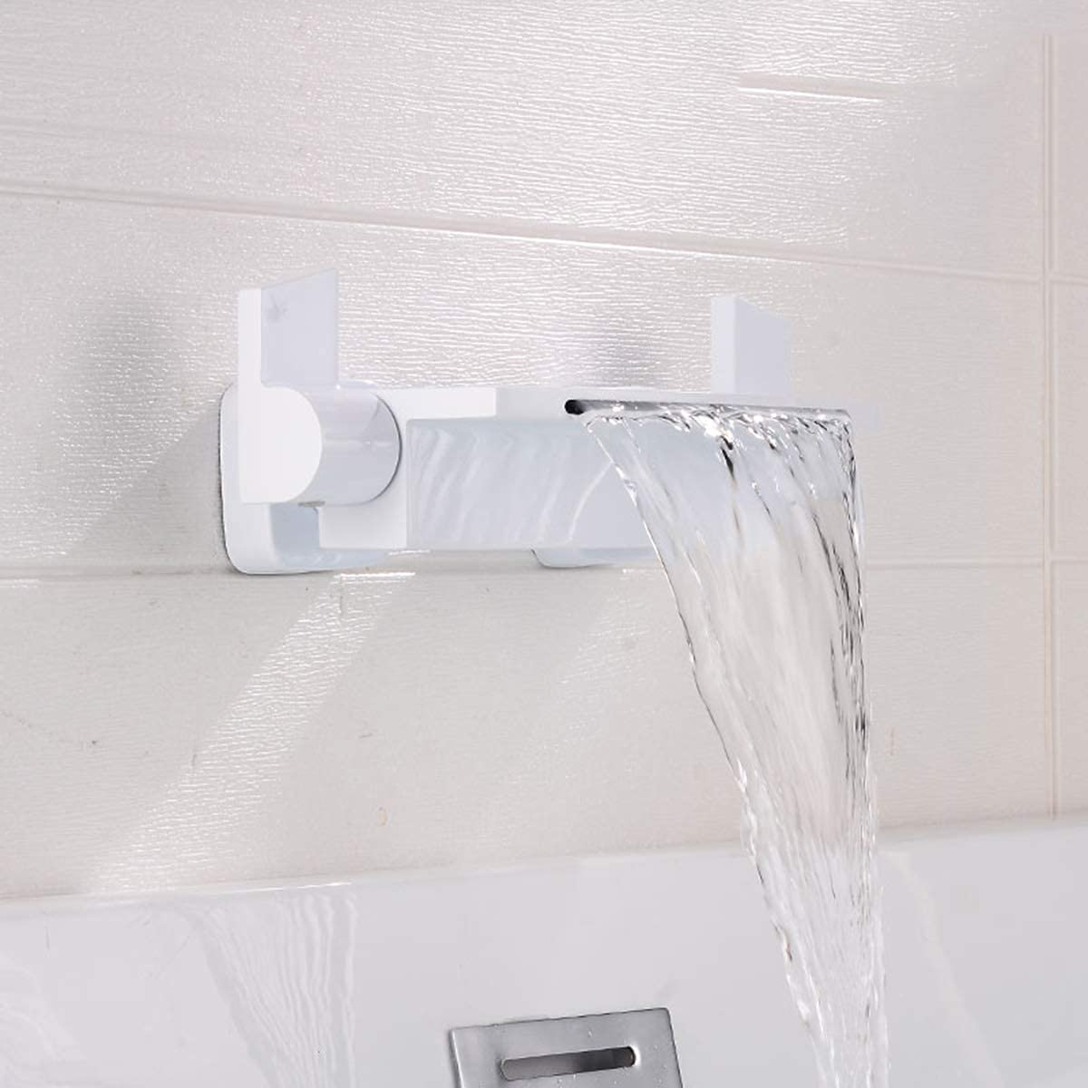WIQUYBML Kitchen Taps Faucet Waterfall Wall Mounted Bath Mixer Tap White Bathtub Filler Handheld Shower with Attachment (A), a