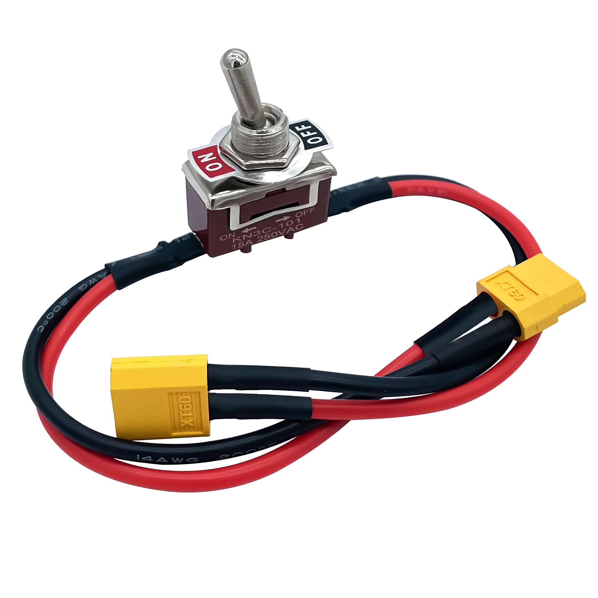 Daohaodeli Heavy Duty Rocker Toggle Switch, XT60 Plug On-Off Electric Power Switch 20CM 12AWG Cable with Tin Plated Copper Rings On Both Sides for Drone Car RC Model Airplane ESC Lipo Battery(XT60)
