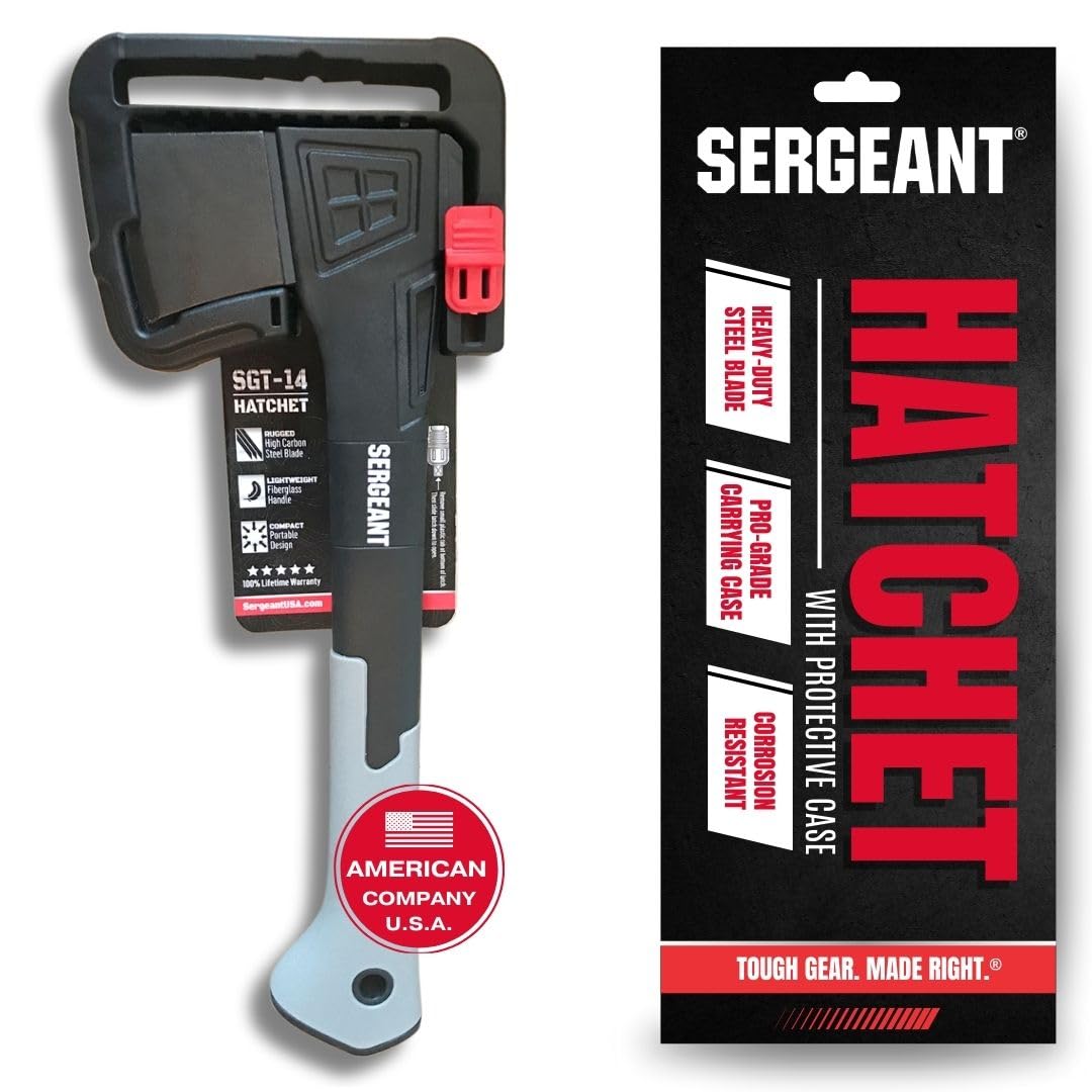 SERGEANT Camping Hatchet SGT-14 Inch, Camp Axe Survival Hatchet Tactical Outdoor Camping Axe w High Carbon Steel Blade, Lightweight Fiberglass Handle,