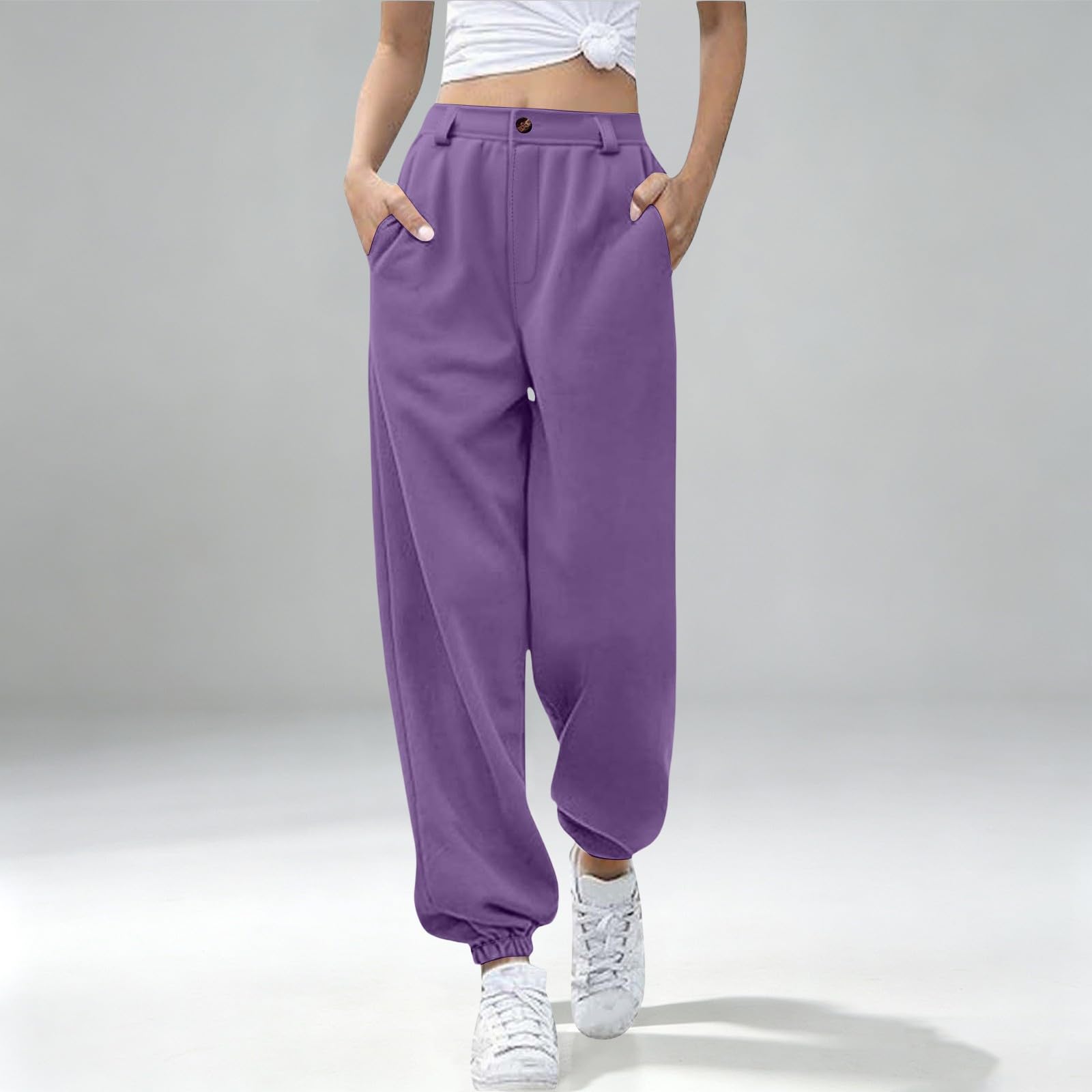 Pantalones de chándal para mujer con bolsillos, pantalones de verano ligeros, pantalones de ocio, pantalones de algodón, cintura elástica, pantalones de sudaderas, sueltos, suaves, informales