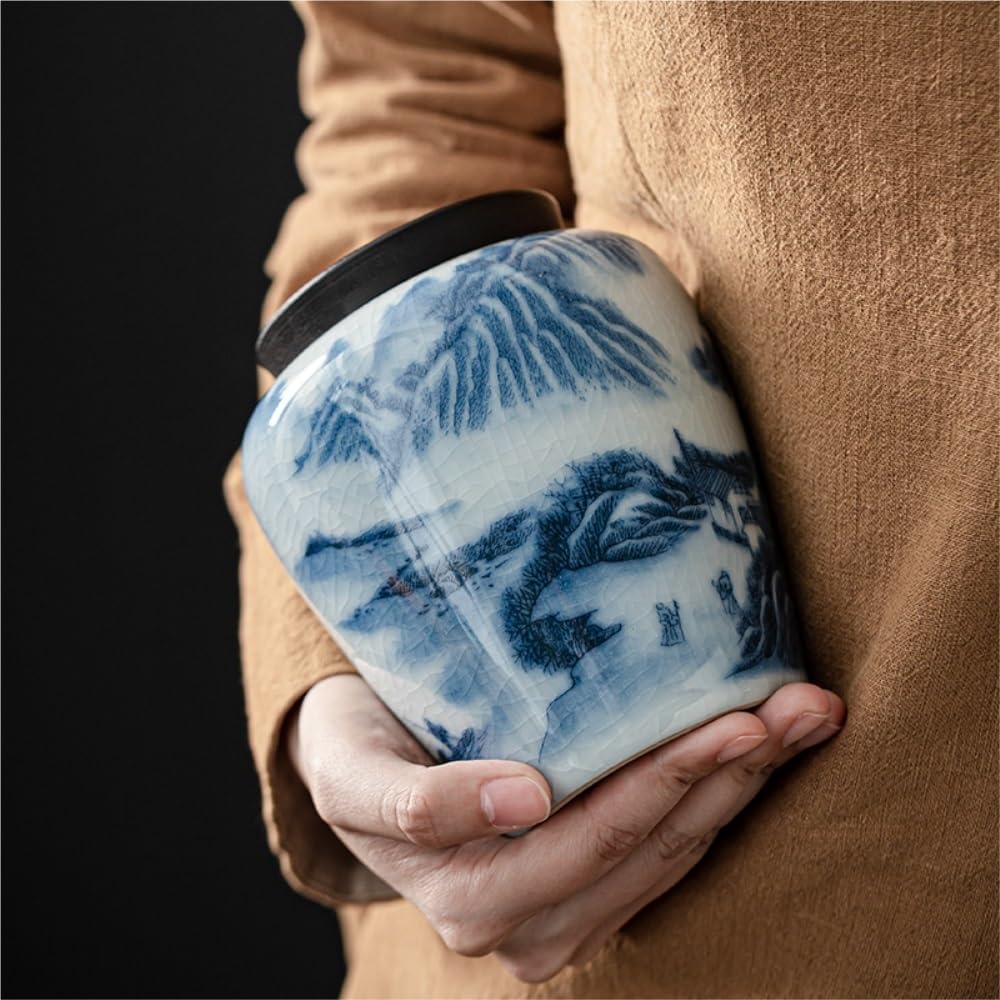 Set Da Tè Immagine di paesaggio creativo Barattolo for la conservazione del tè sfuso Barattolo sigillato in ceramica for uso domestico Set da tè cinese Set di scatole regalo con doppio barattolo Barat
