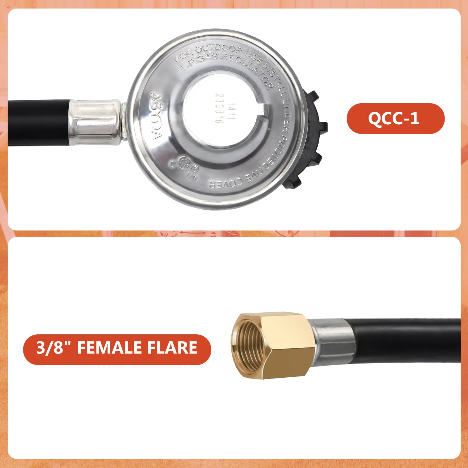 ABYDA 3FT Propane Regulator and Adapter Hose, Universal Gas Grill