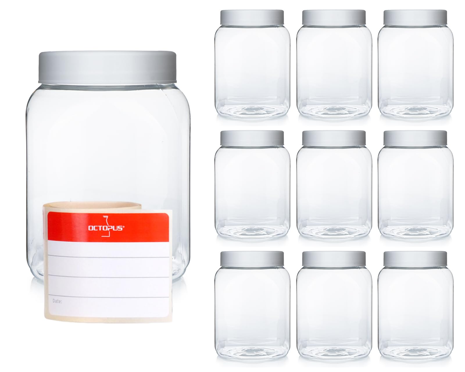Octopus 50 hochtransparente PET-Weithalsdosen à 400 ml mit Schraubdeckel | Hochtransparenter Vorratsbehälter für Gewürze, Pulver, Kapseln, Cremes, Bastelmaterial und Werkstattbedarf