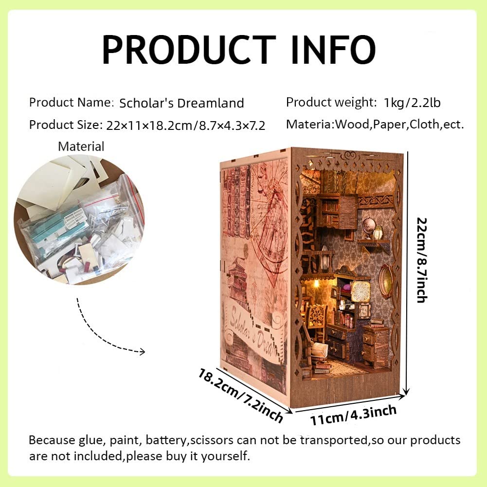 Kit Angolo Libro - Puzzle di Paralibri in Legno 3D Paralibri in Miniatura per Librerie, Kit Angolo Libro Fai da Te con Luce LED per Adulti e Adolescenti (SL09)