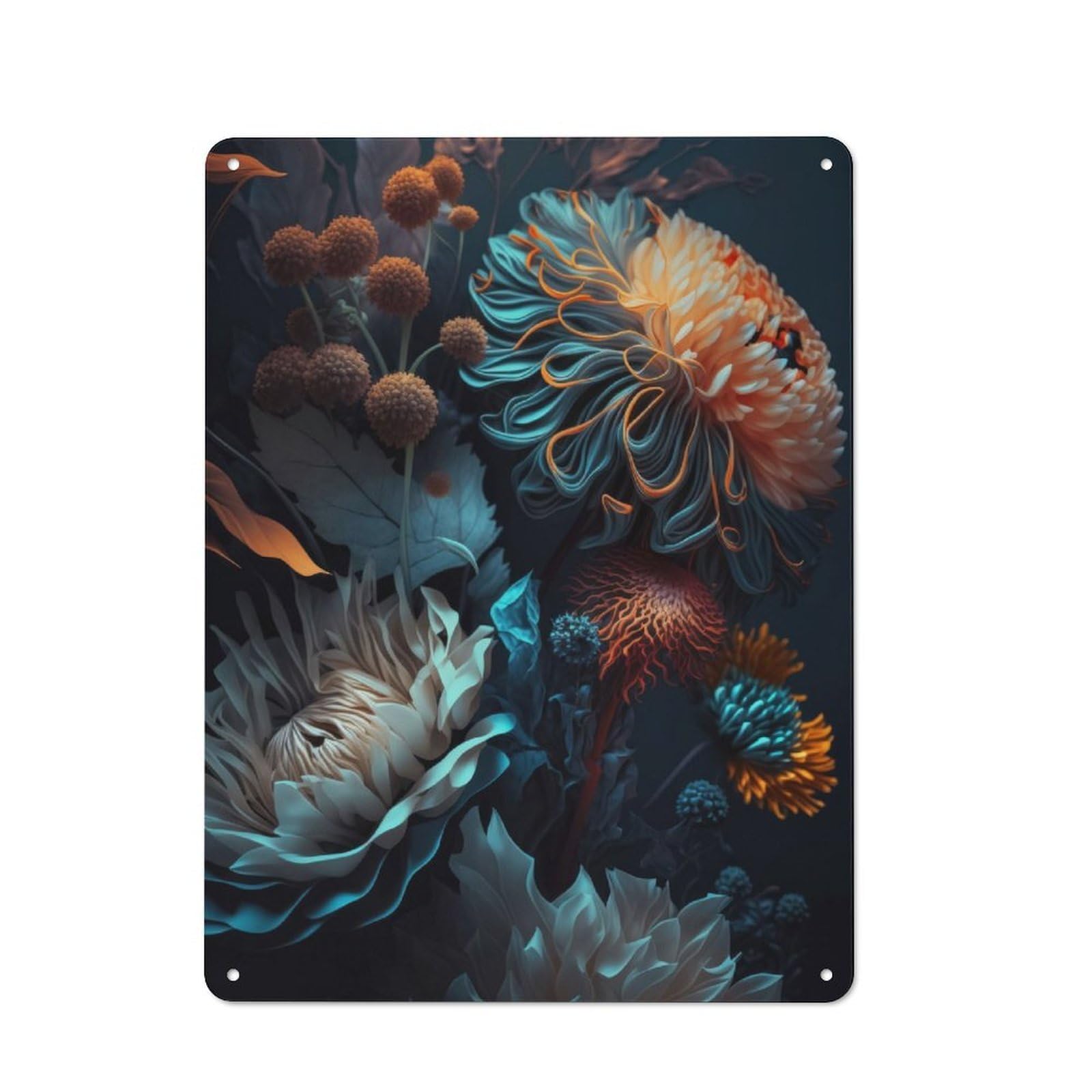 Junmoney Flower 4 40X30cm Rustic Metal Sign With For Hobby Room Or Studio, Metal Sign Decor For Hobby Rooms And Studios