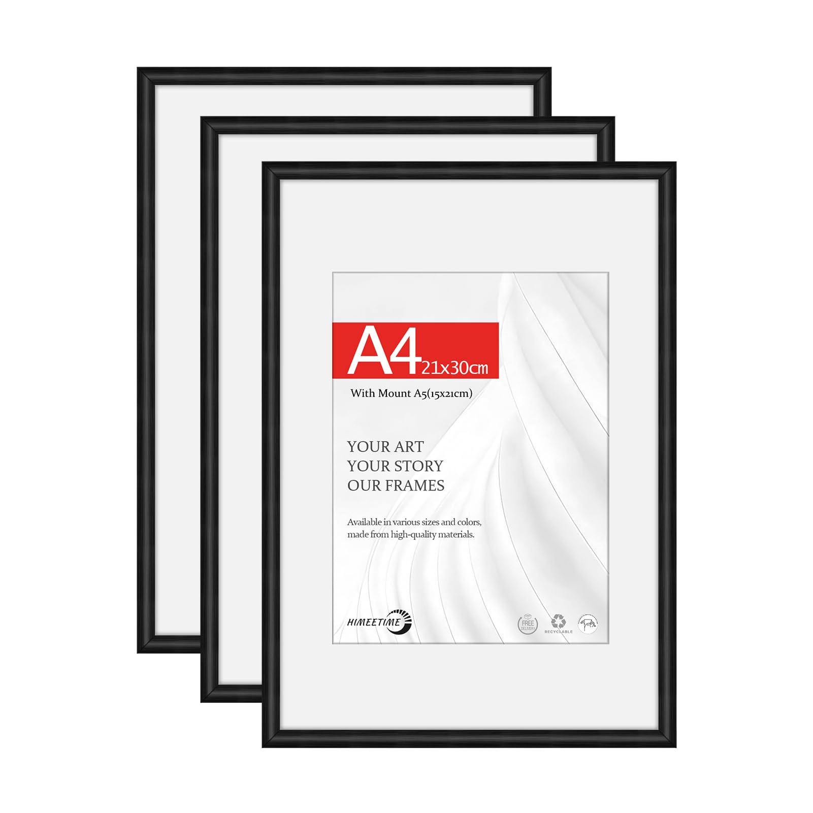 HIMEETIME® 3x A4 21x29.7cm Picture Frames | Black Matte Aluminum Metal | 21x30cm Certificate Frame with Shatterproof Acrylic Glass | Portrait & Landscape Wall Mount | Slim Profile