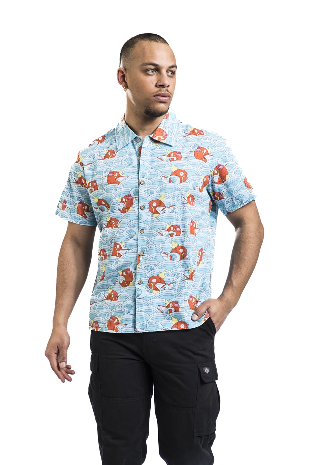 Pokémon Karpador - Hawaii Uomo Camicia Maniche Corte Blu Regular