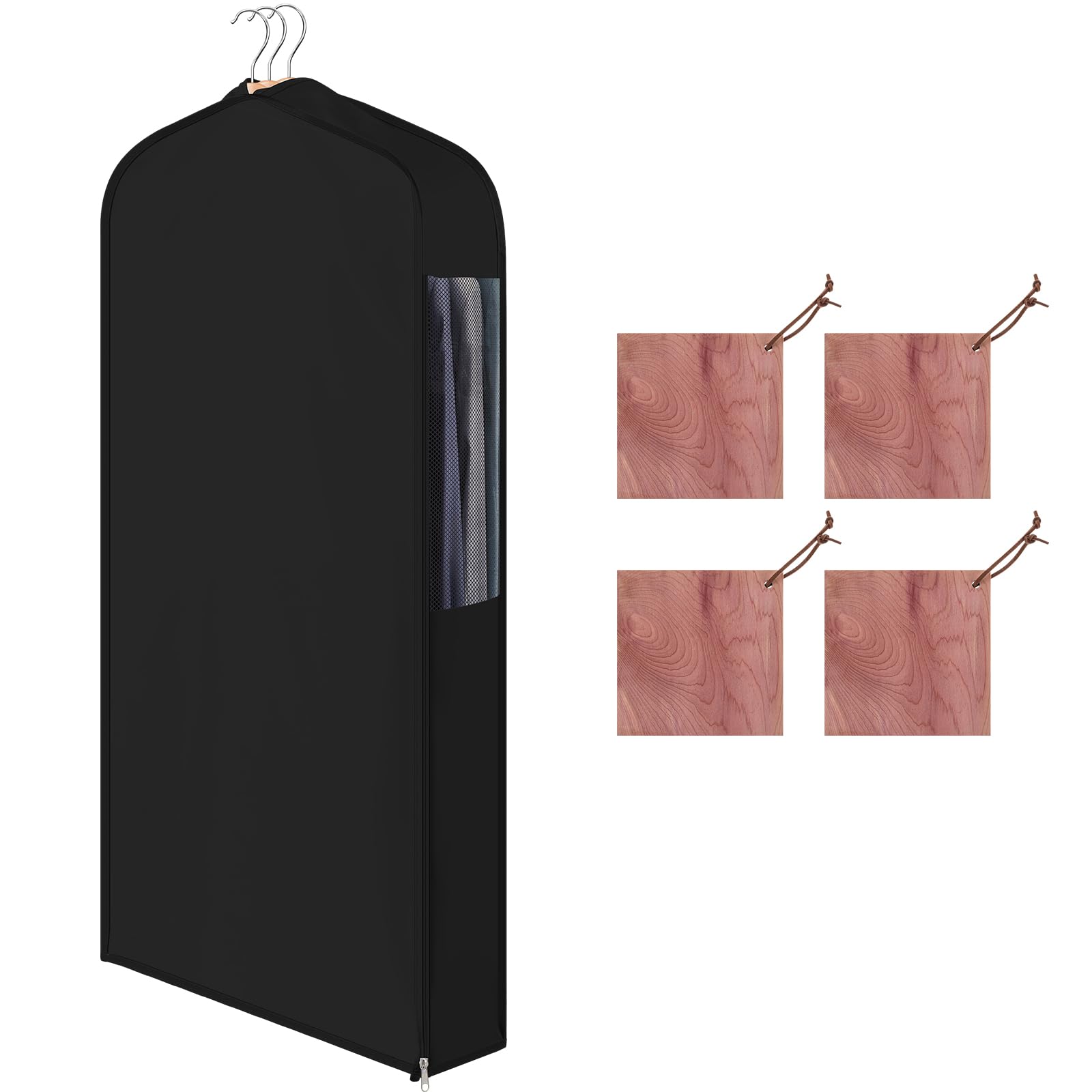Cotton Garment Bags with 4 Cedar Blocks, 1 Sets, 40 x 24 x 6 in, Black