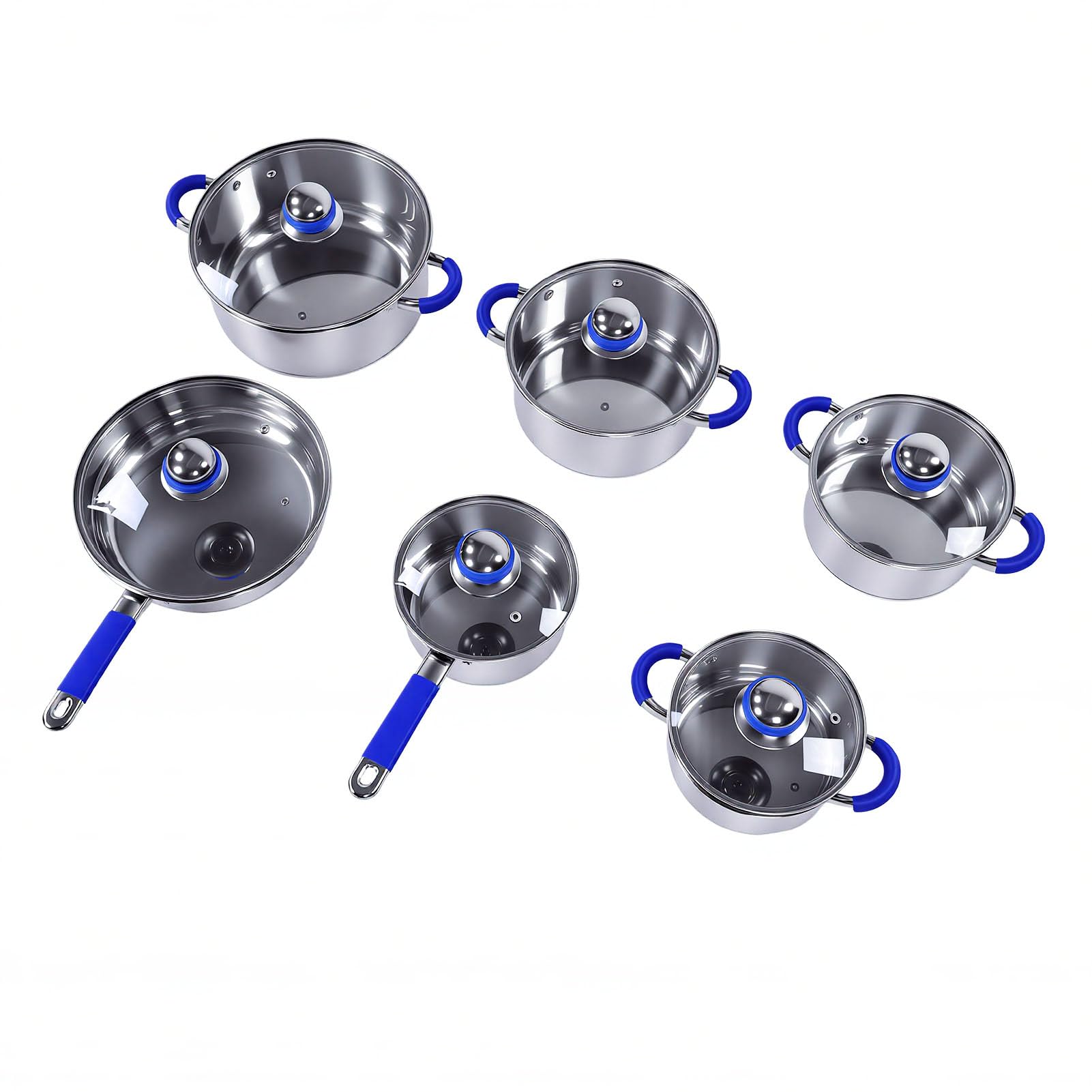 SUNGOOYUE Juego de Ollas de Acero Inoxidable Juego de Utensilios de Cocina de Acero Inoxidable 6 Ollas Base de Triple Capa, Cacerolas para Estufas de Inducción Eléctricas de Gas Universales (BLUE)