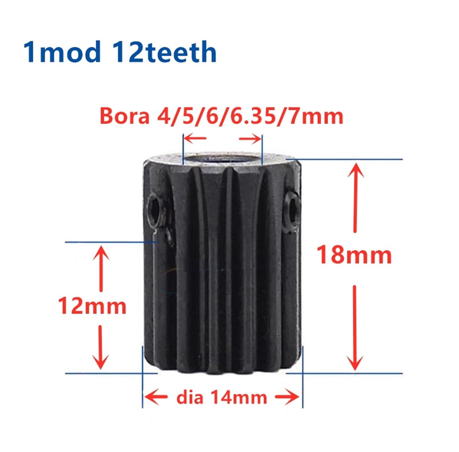 Bevel Gear Pinion Hardware Mechanical Spur Gear Finishing Gear 1 Mod 12 Teeth 1M12T Bore 4mm 5mm 6mm 7mm Motor Accessory(6.35mm)