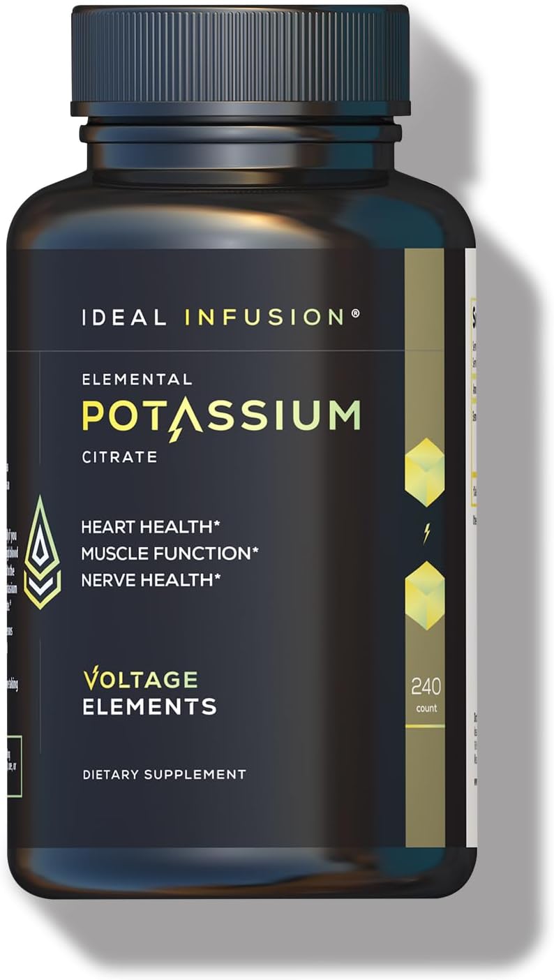Potassium Citrate 1430mg - Heart & Kidney Health, Electrolyte Balance, Nerve Function - Elemental Potassium 500mg (240 Capsules) Vegan