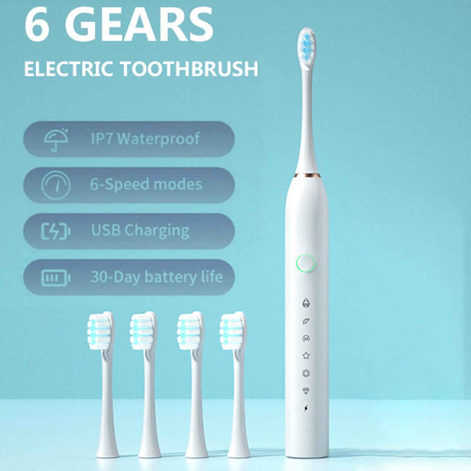 AOKID Spazzolino da denti elettrico, 6 modalità, 45000 vpm, con timer intelligente, portatile, veloce, ricaricabile, IPX7, impermeabile, per donne e uomini, da viaggio, rosa