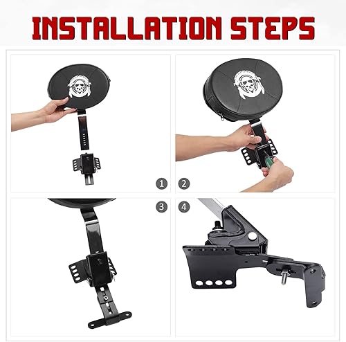 Miniatura 3 de INNOGLOW Respaldo de conductor ajustable para motos con patrón de calavera enchufable para Harley Touring Electra Glide Road Glide Street Glide Road