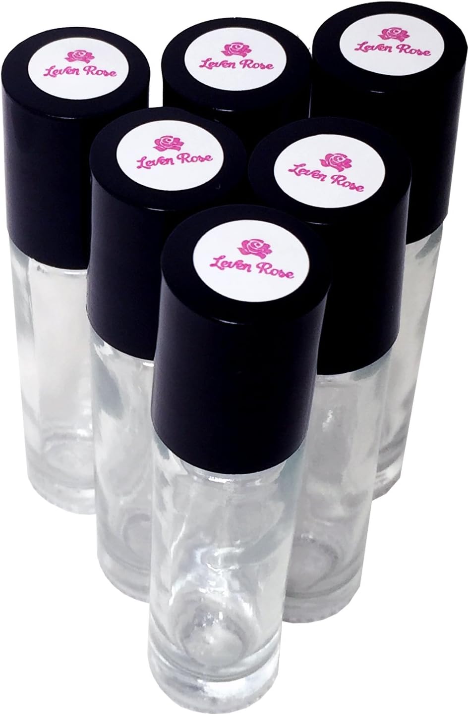 Leven Rose HIGHEST QUALITY Solid Glass Roller Bottles, 6 PACK of 10ml Roll On Bottles, Refillable Roll On Bottles for Aromatherapy, Essential Oils & Carrier Oils