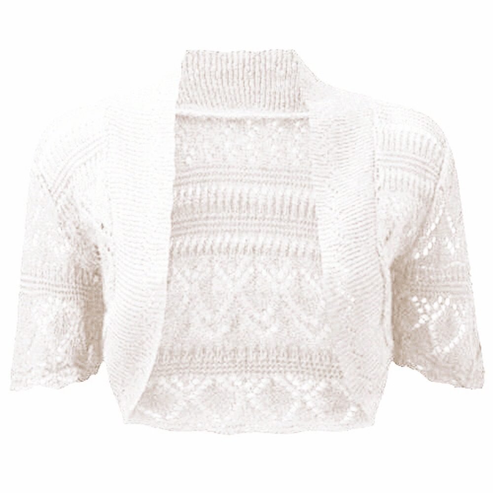 Womens Crochet Knitted Short Sleeve Shrug Ladies Cardigan Bolero Top Plus S-4XL (White, 3XL UK 24-26)