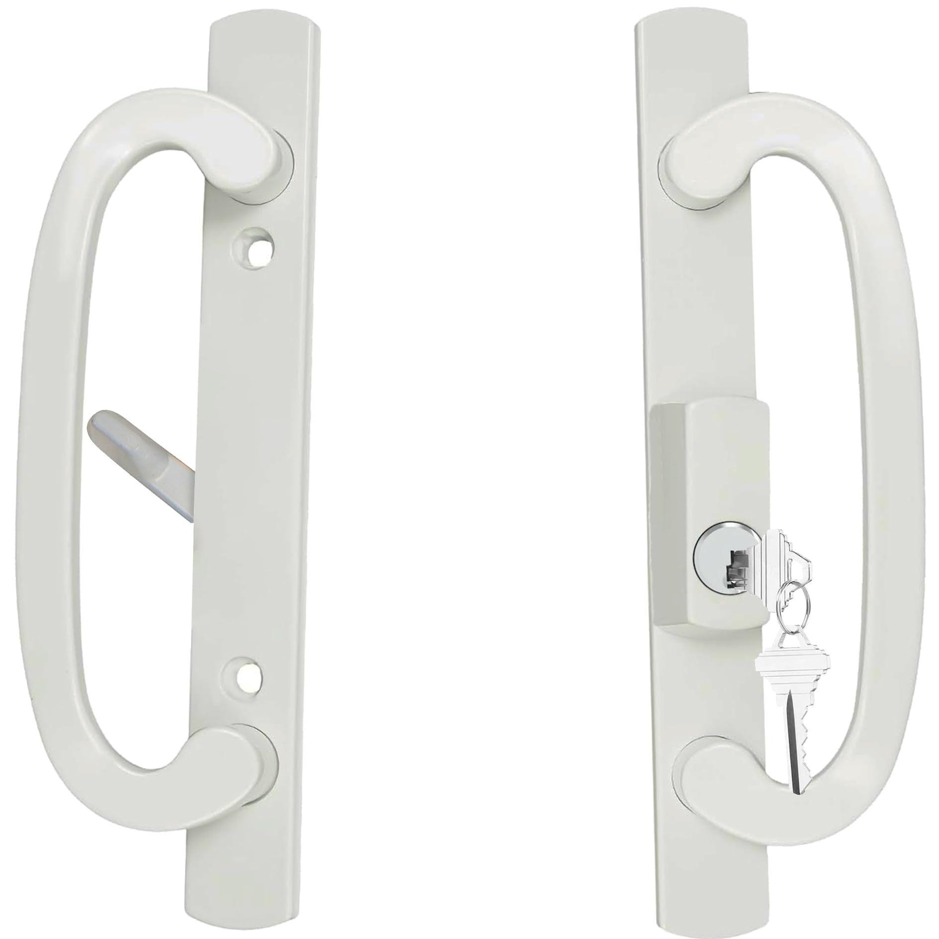 Photo 1 of ***MISSING PARTS***
ReigaHood Keyed Sliding Patio Glass Door Handle Set Fits for Truth Legacy & Sash Controls P/N #2265, 45° Keyway w/o Mortise Lock, 3-15/16" Hole Centers, Non-Handed, White Diecast, A/B Position