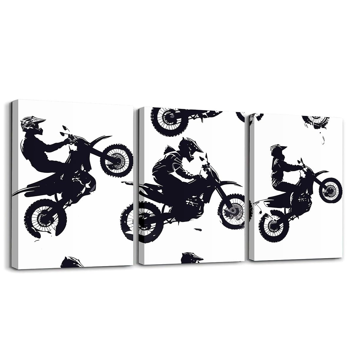 Loussiesd Lienzo decorativo para pared de 3 piezas de Dirt Bike para sala de estar, dormitorio, arte de pared de motocross, baño, decoración del hogar, motocicleta, oficina, pósteres de motocicleta