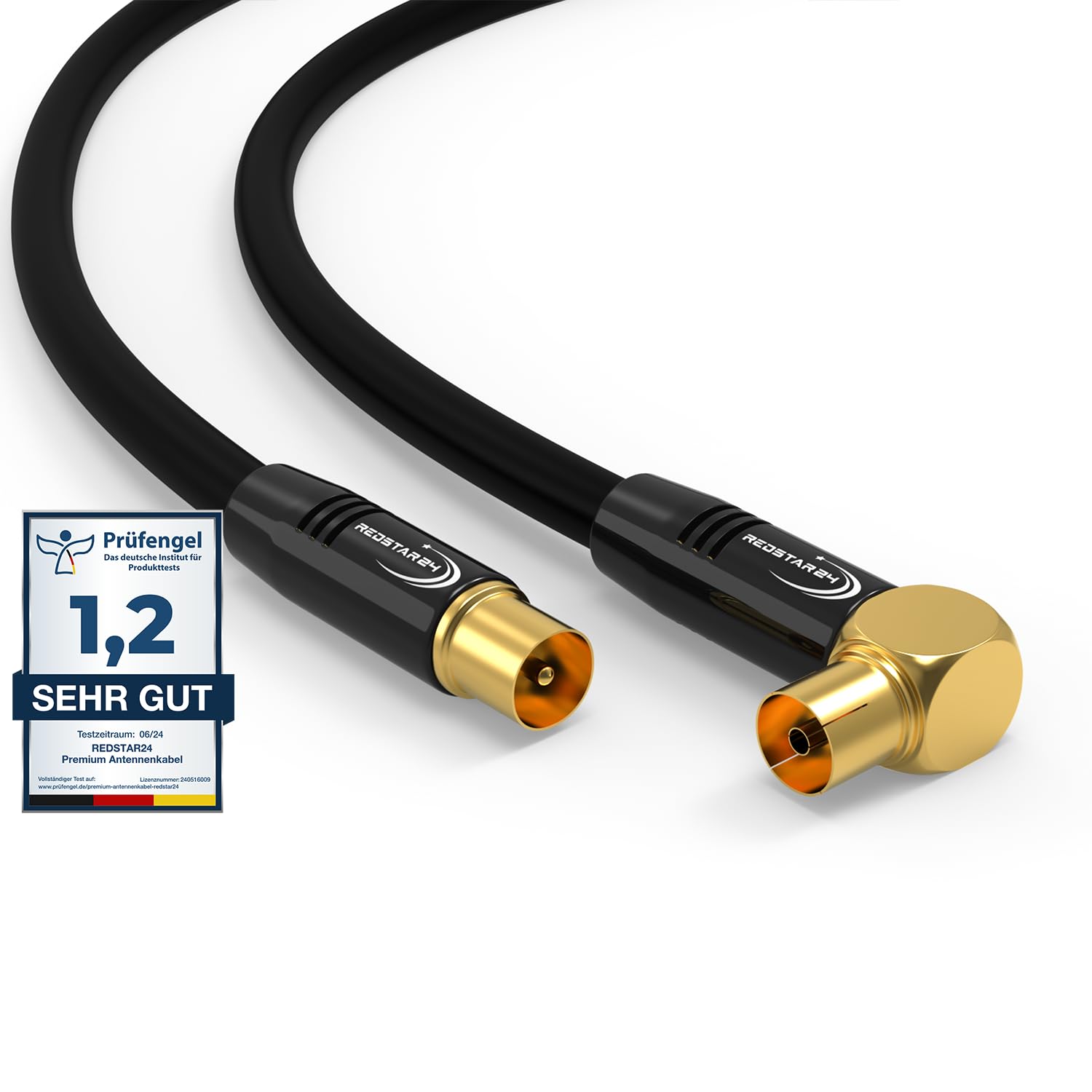 RedStar24 Cavo Antenna 3m Nero - Maschio a Femmina 90° Angolato Coassiale - Cavo Coassiale HDTV Premium per la TV via cavo | Cavo TV: Compatibile con TV, Radio, DVB-T/T2, DVB-C, DAB
