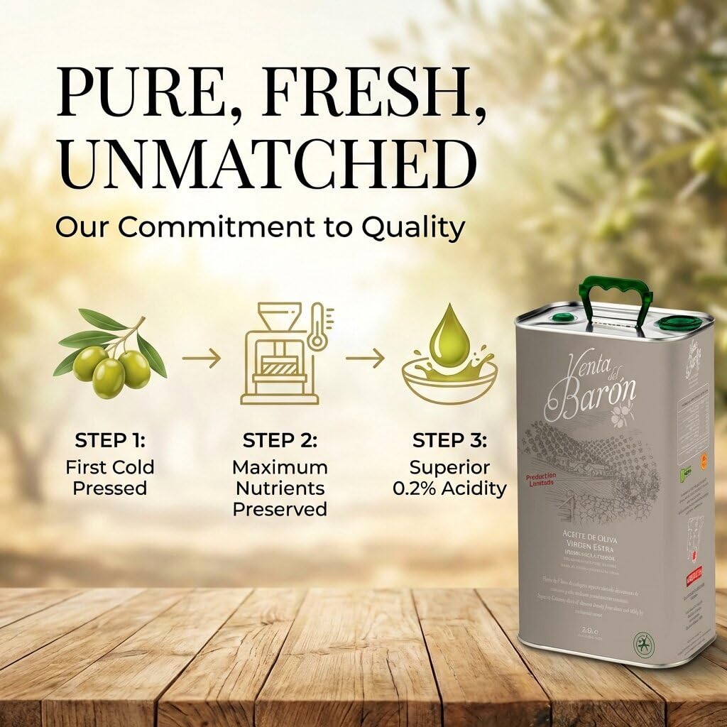 Venta del Barón - Voted World's Best Olive Oil - Extra Virgin Cold Pressed - High in Polyphenols - 84.5 fl oz (2.5 ltr) Tin - Image 7