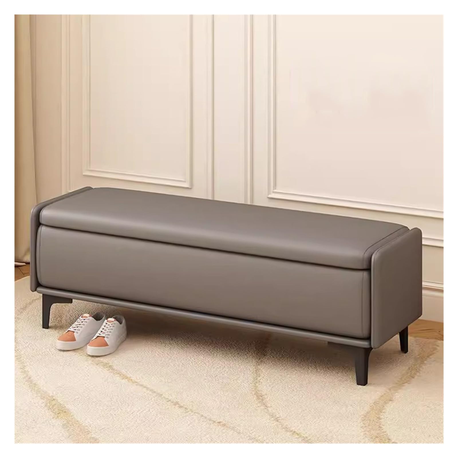 WDSOPK Ottoman with Storage Bench,Modern Upholstered Rectangular Footstool End of Bed Bench,Large Faux Leather Storage Bench for Bedroom,Living Room,Entryway（Grey-60CM）