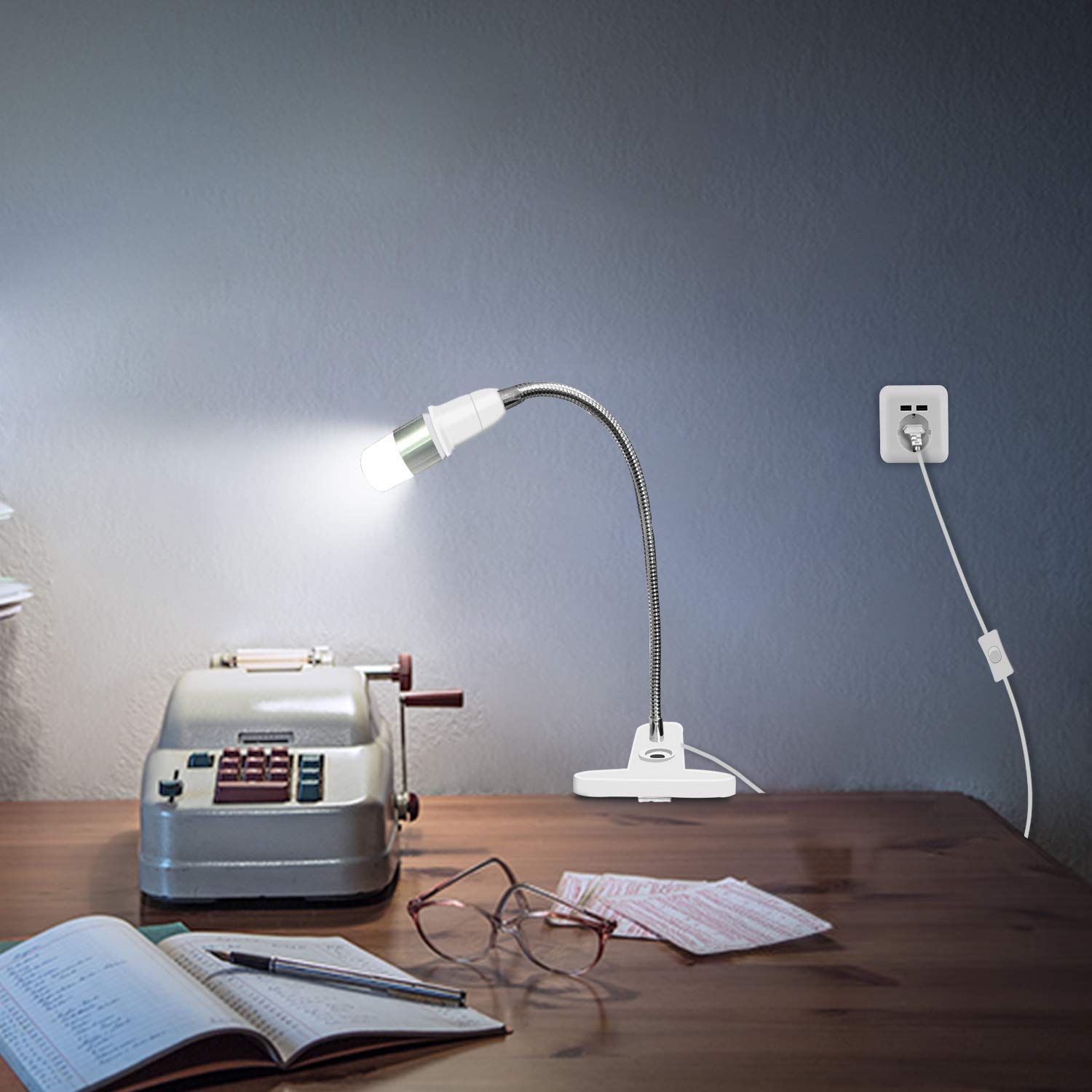Presa E27 Clip Per Luce Flessibile A 3 Teste Con Interruttore On/off Portalampada Per Lampada Da Tavolo Base Per Lampadine Per Coltivazione Di Piante A LED Spina UE/USA - 8