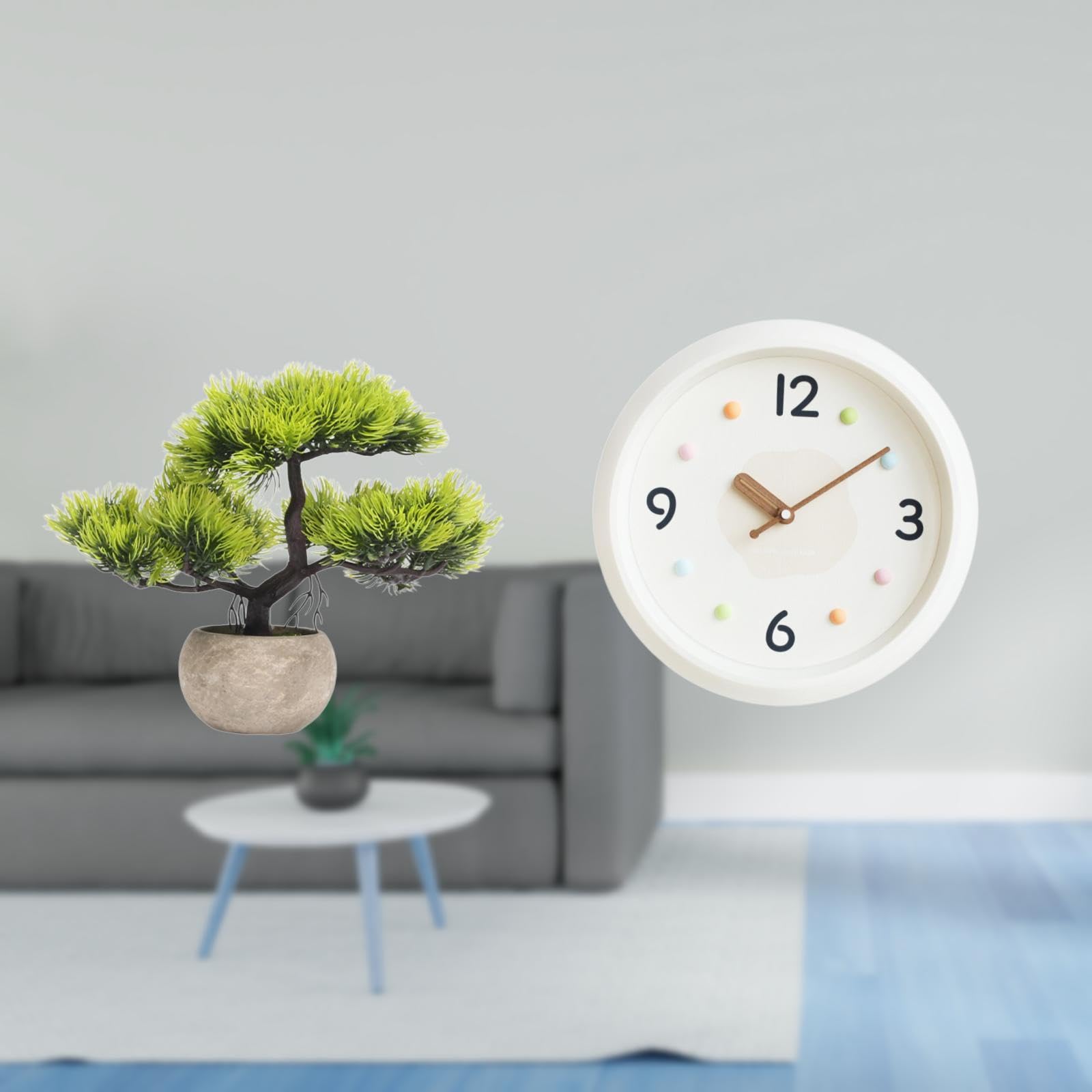 SECRET DESIRE Artificial Bonsai Tree Modern Wall Clock Greenery Faux Plant in Pot Decorative Centerpieces for Home Office Study Room Decor Large Numerals Quiet Hanging|Home D?©cor|Floral D?©cor-image-31