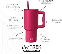 Vista 128 de Simple Modern - Vaso Trek de 40 onzas con asa y tapa con sorbete, taza de viaje de acero inoxidable con aislamiento, apta para portavasos Bosque