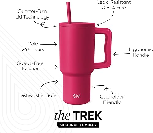 Miniatura 73 de Simple Modern Colección Trek Vaso de 40 fl oz con asa y tapa con popote, botella de agua reutilizable de acero inoxidable, aislada, de viaje, apta