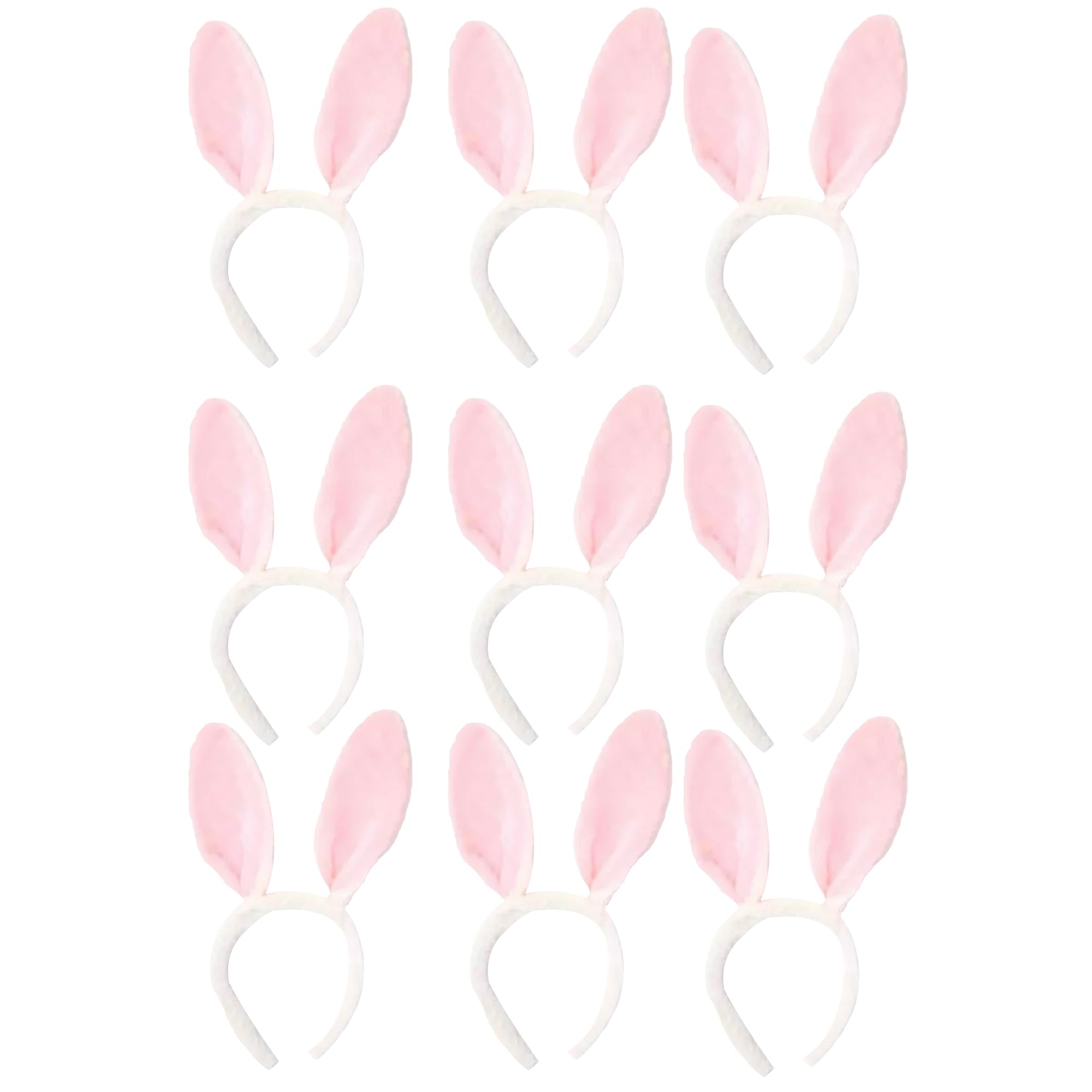 FUN FABLES Bendable Rabbit Ears Headband – Fluffy Bunny Ears for Adults – Easter, Fancy Dress, Cosplay & Animal Costume Accessory (9, Pink/White with Fur Fabric, One Size)
