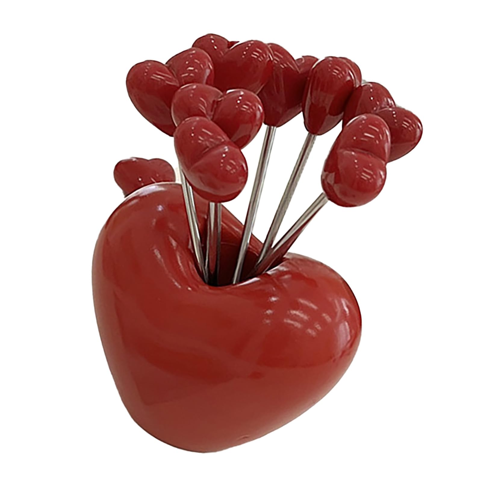 5Pcs Fruit Fork Set Cute Shape Multipurpose Less Steel Fruit Forks Food Pick Forks with Holder Heart, Multifunctional Accessory For Home Use (Heart Shaped)
